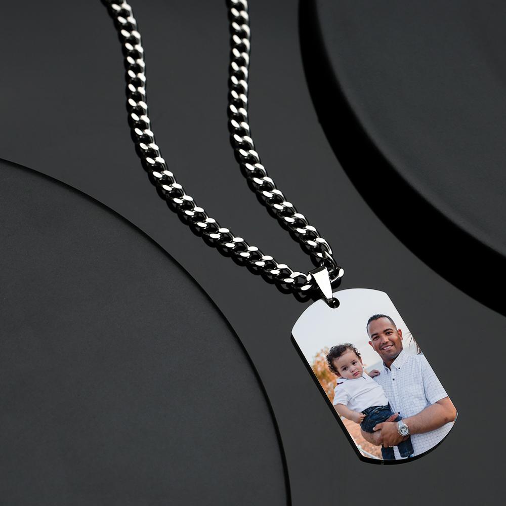 Collana con Piastrina Personalizzata da Uomo in Acciaio Inossidabile con Foto Incisa - Regalo per Papà Eroe
