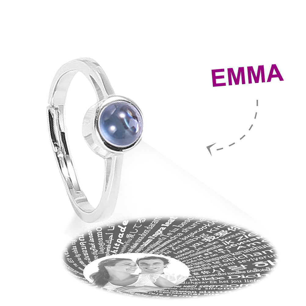 Anello Proiezione "Ti Amo" 100 Lingue Argento S925 Personalizzato nome foto