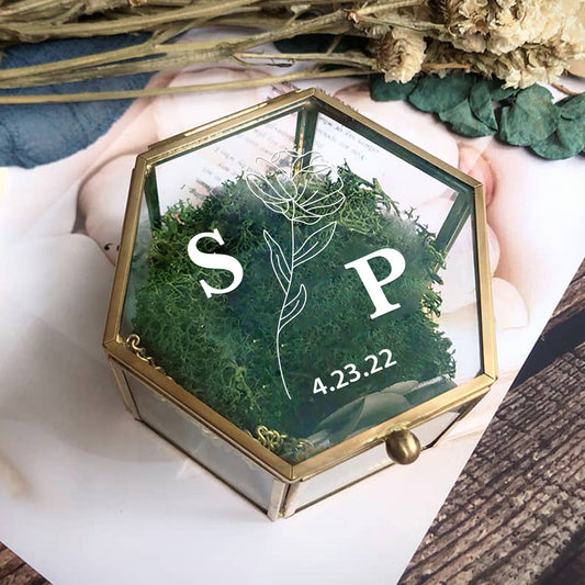Scatolina Portafedi Esagonale in Vetro Personalizzata Matrimonio Nozze Fedi Nome