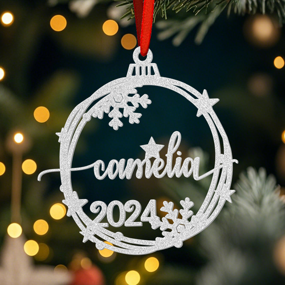 Pallina Natale Acrilico Argento Personalizzata Nome Decorazione Plexiglass Glitter