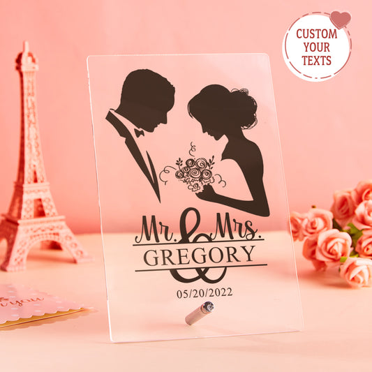Targa Benvenuto Nozze Acrilico Personalizzata Plexiglass Nomi Regalo Matrimonio e Anniversario
