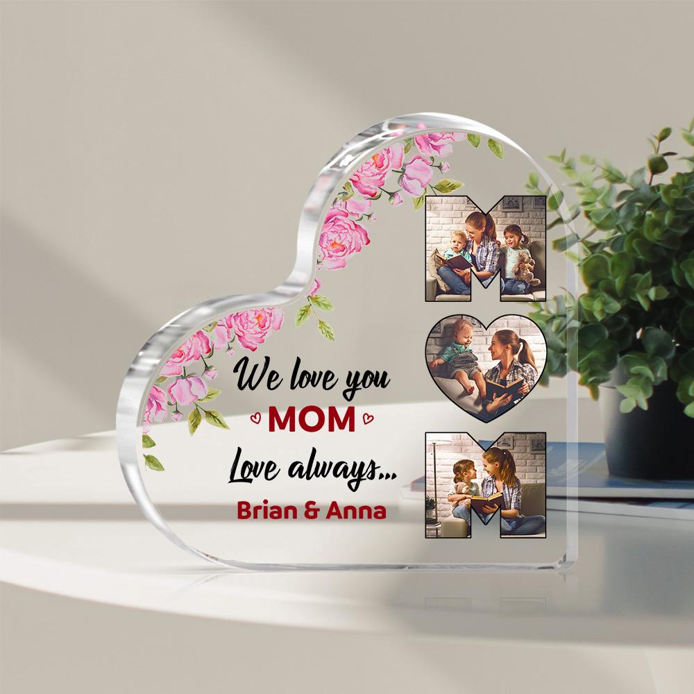 Cuore in Acrilico Personalizzato con Foto e Fiori – Decorazione Unica per la Festa della Mamma – Regalo Su Misura