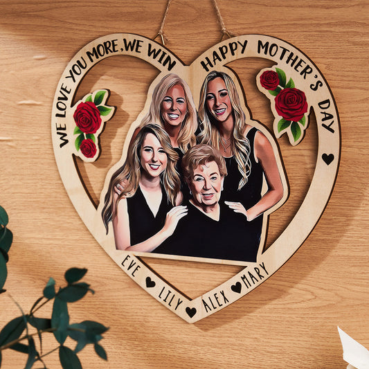 Cuore legno da parete con foto nomi dedica per la mamma