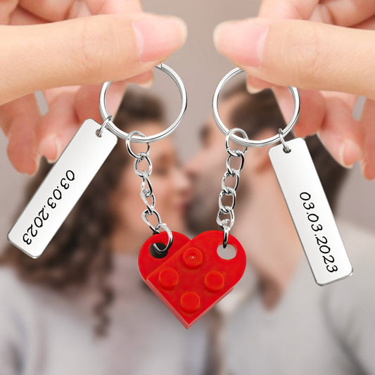 Portachiavi Mattoncino Cuore di Coppia Data Personalizzata Incisa