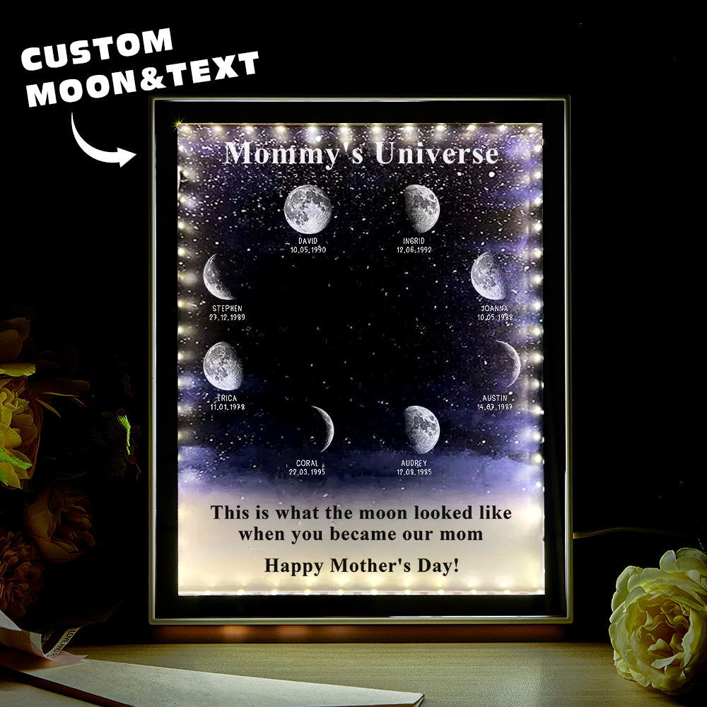 Lampada Specchio Notte Stellata Personalizzata | Fase Lunare di Nascita | Regalo Mamma