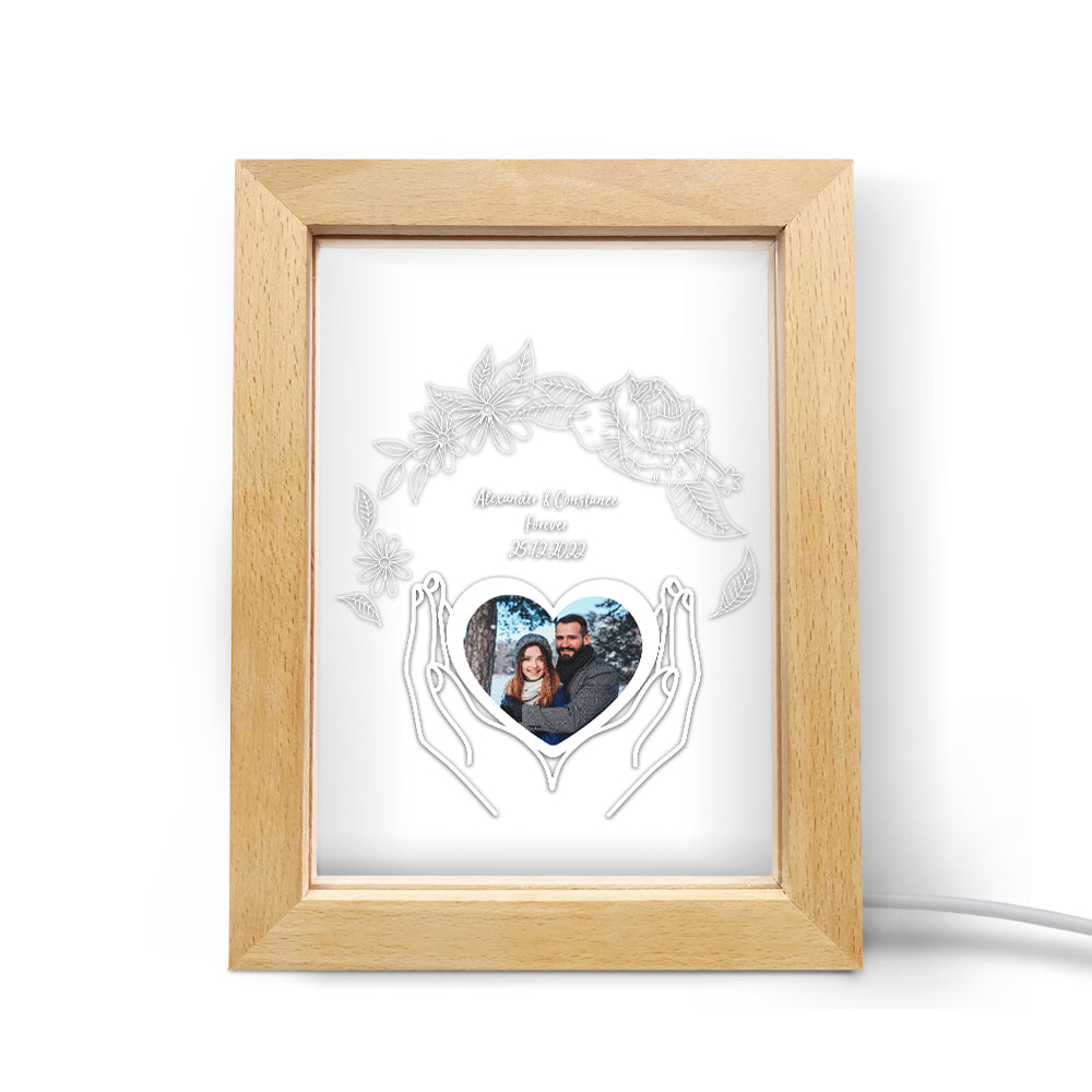 Lampada Cornice in Legno 3D con Foto e Fiori Luce Personalizzata