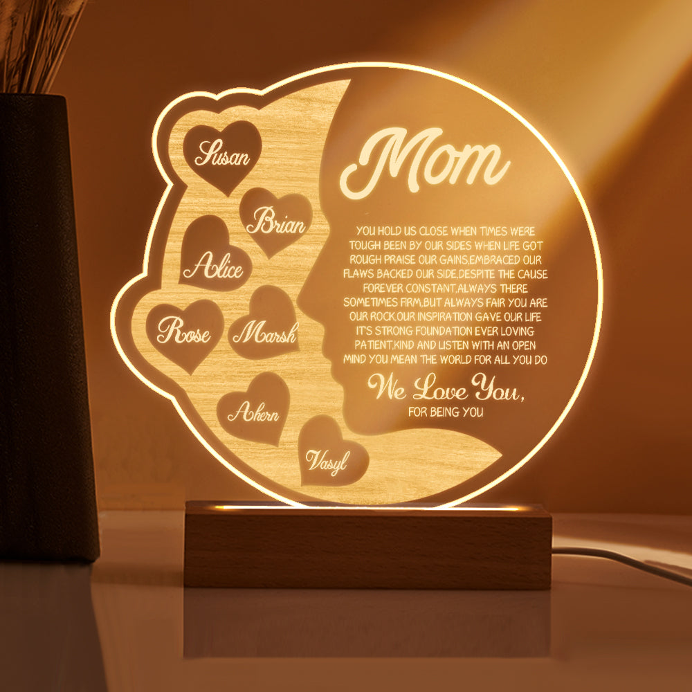 Lampada Mezzaluna Personalizzata Regalo Festa della Mamma con Nomi