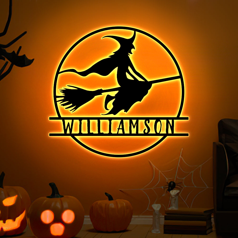 Luce Halloween Famiglia Ferro Nero 16 Colori LED Regalo Personalizzato Nome Cognome Fuoriporta