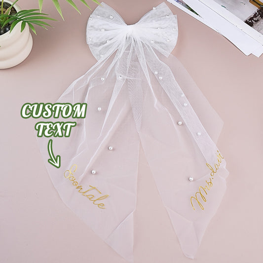 Fiocco Velo Sposa Personalizzato Nome Perle Accessorio Addio al Nubilato