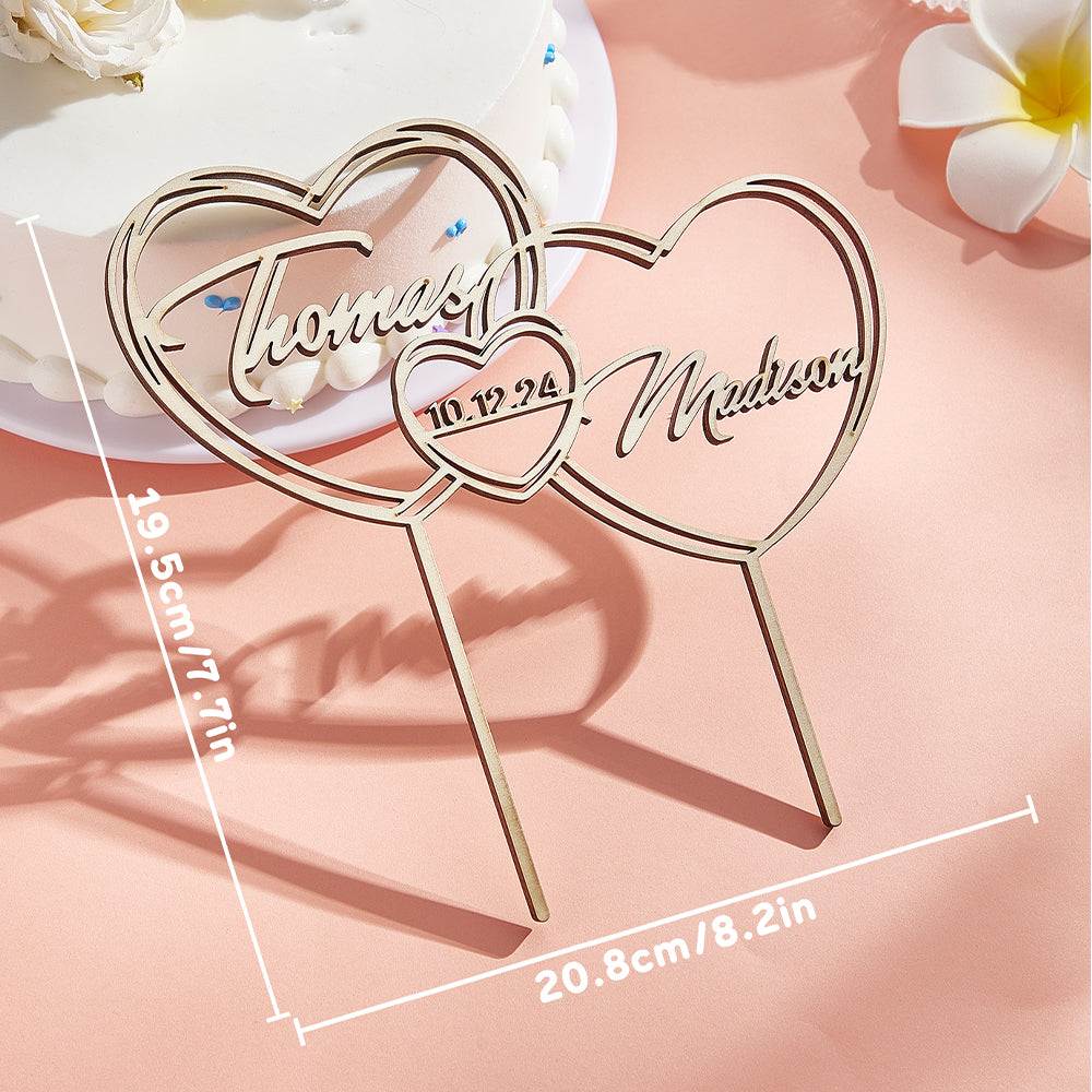 Cake Topper Matrimonio Personalizzato con Cuori Nomi Decorazione Torta Nuziale