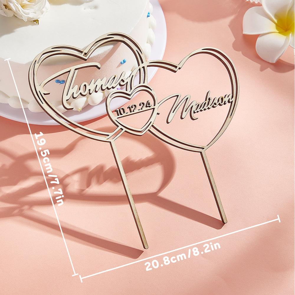 Cake Topper Matrimonio Personalizzato con Cuori Nomi Decorazione Torta Nuziale