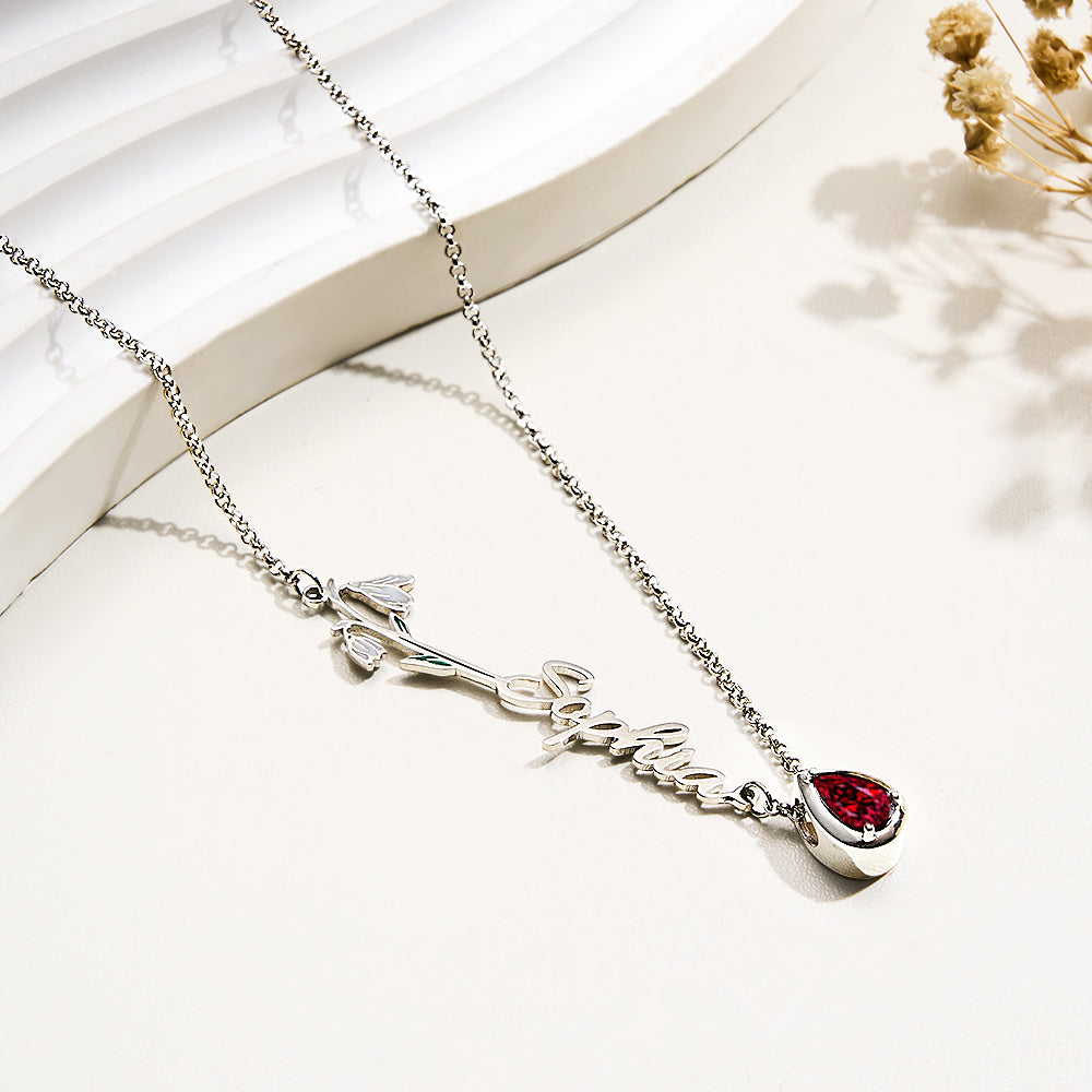 Collana "Giardino Personale" – Fiore del Mese, Pietra di Nascita e Nome Inciso - idea regalo mamma