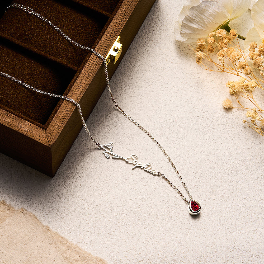 Collana "Giardino Personale" – Fiore del Mese, Pietra di Nascita e Nome Inciso - idea regalo mamma