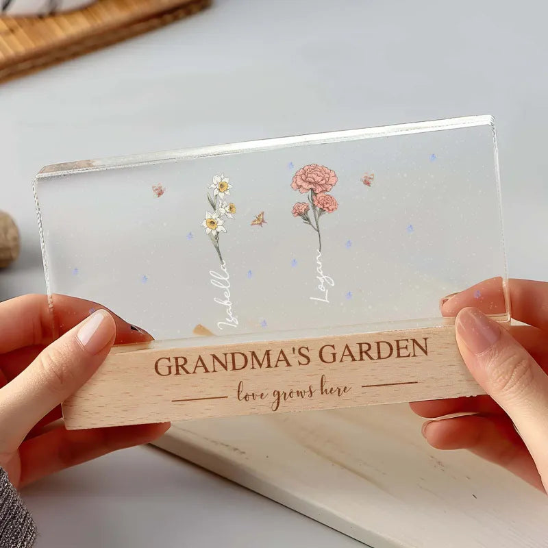 Lampada LED Giardino della Nonna con Fiori di Nascita Regalo Personalizzato