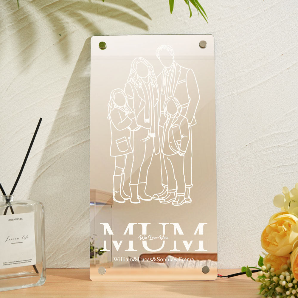 Specchio LED Personalizzato con Foto Silhouette stilizzate Regalo Mamma