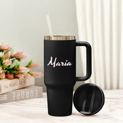 Tazza Termica da Viaggio con Manico e Cannuccia Custom Nome
