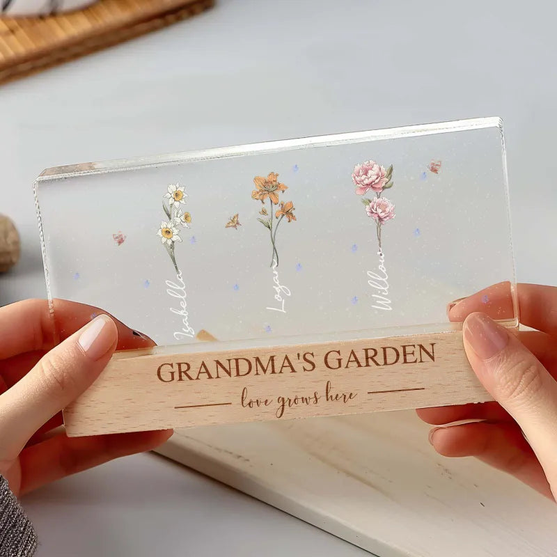 Lampada LED Giardino della Nonna con Fiori di Nascita Regalo Personalizzato