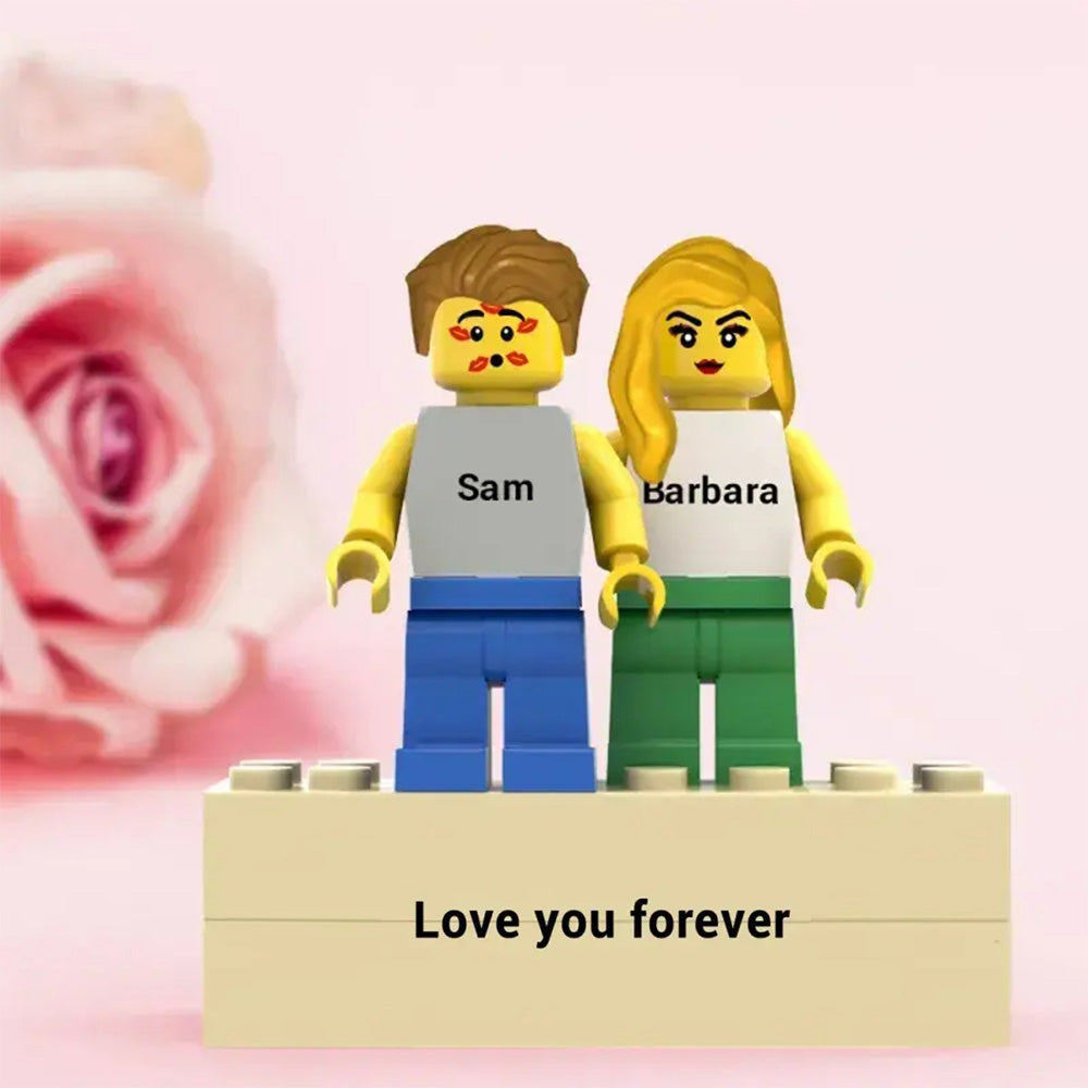 Set Minifigure Coppia Personalizzabili: Un Regalo Creativo con Base Incisa e Vetrina Espositiva papà