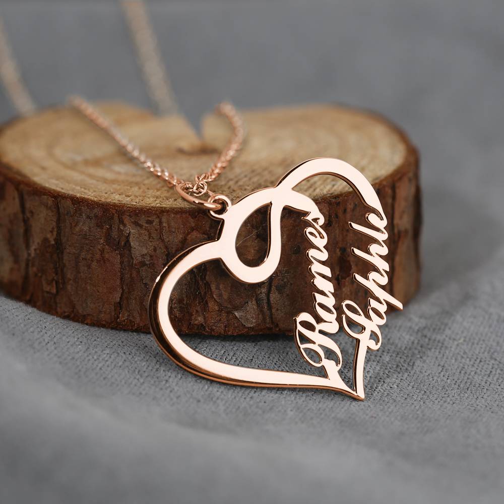 Collana personalizzata con due nomi e cuori intrecciati in argento sterling 925  - idea regalo festa della mamma