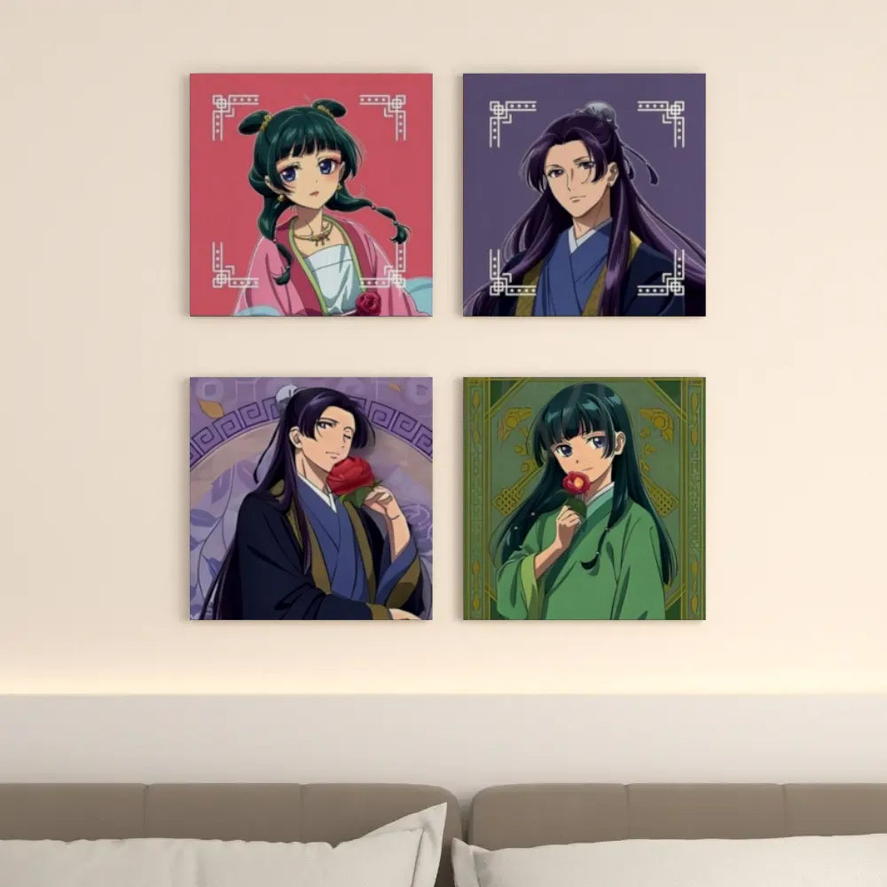 Quadri Il Monologo della Speziale 4 Pezzi 30x30cm Tela Maomao e Jinshi