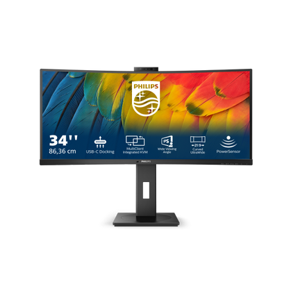 PHILIPS MONITOR CURVO 34 LED VA ULTRA WIDE 3440X1440 21:9 4MS 350 CDM, USB-C DOCK, WEBCAM, REG ALTEZ, MULTIMEDIALE [34B1U5600CH]