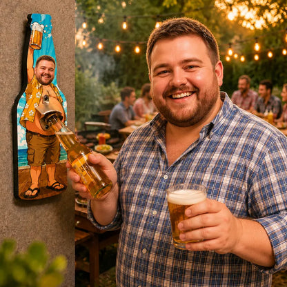 Apribottiglie da Parete Personalizzato con Foto Volto Regalo Papà Nonno Uomo