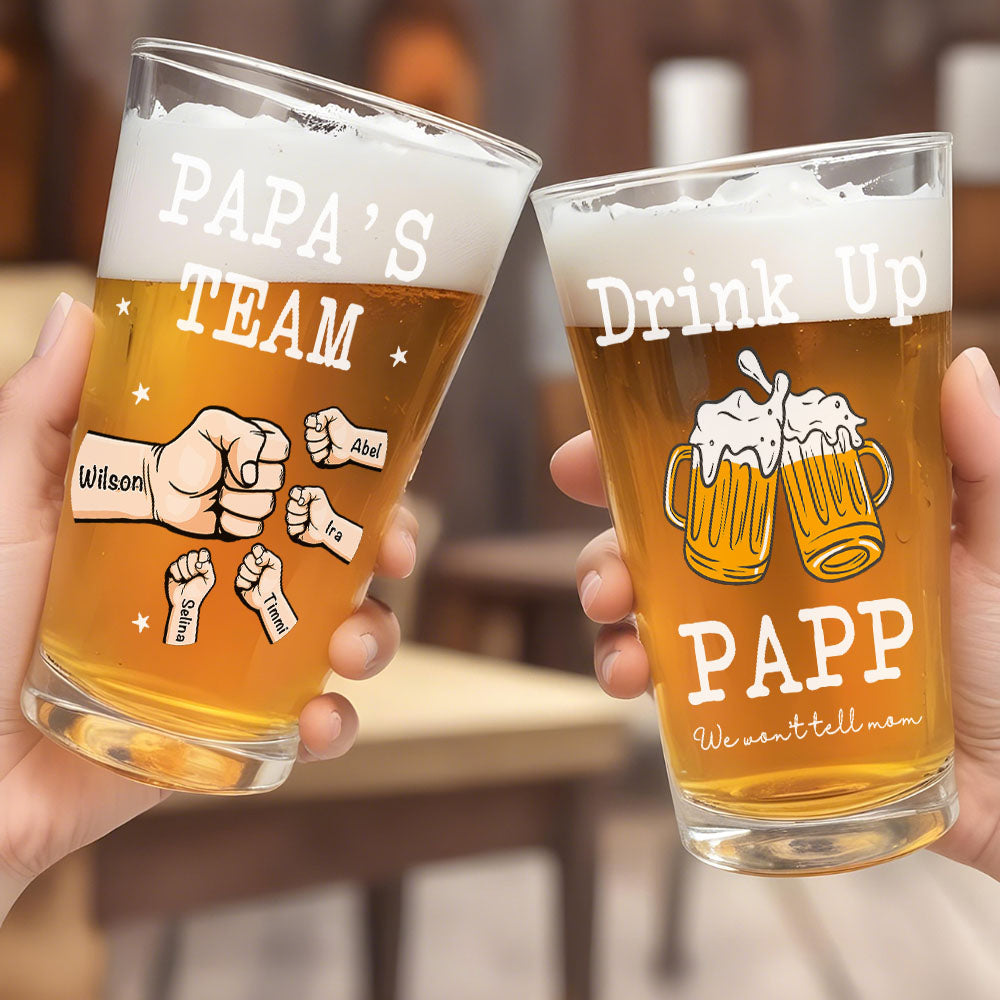 Bicchiere da Birra Personalizzato - "Bevi Papà, Non lo Diremo alla Mamma" - Regalo con Pugno per Papà e Nonno