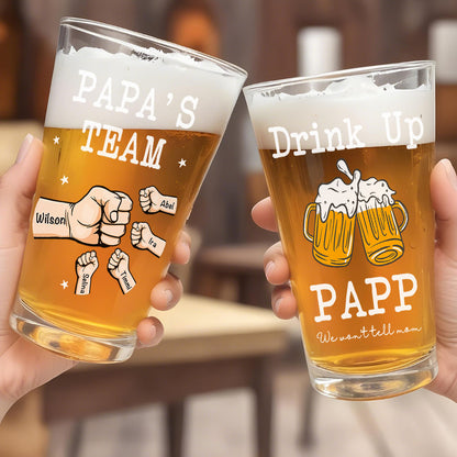 Bicchiere da Birra Personalizzato - "Bevi Papà, Non lo Diremo alla Mamma" - Regalo con Pugno per Papà e Nonno