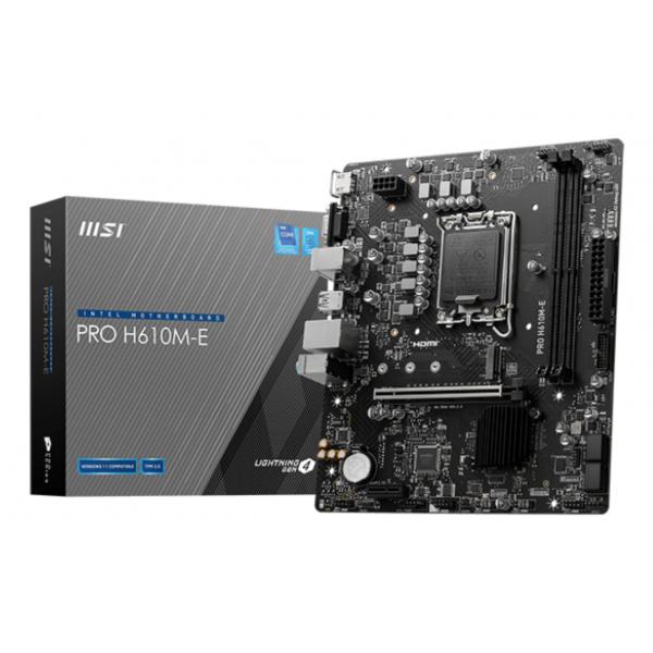 MSI MB H610, PRO H610M-E DDR5, LGA 1700, 2DD54, 1PCI-EX16,1PCI-EX1,1M.2 GEN4,4SATA3.0,4USB3.2GEN1,8U [PRO H610M-E] scheda madre