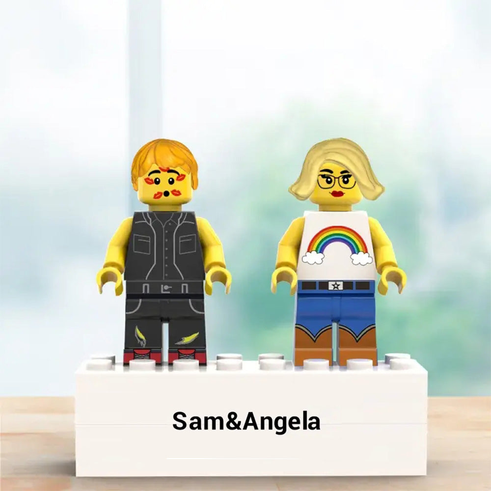 Set Minifigure Coppia Personalizzabili: Un Regalo Creativo con Base Incisa e Vetrina Espositiva papà
