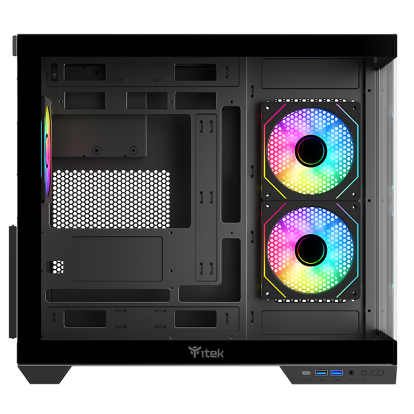 ITEK CASE DARK CAVE DS, GAMING TOWER, ATX, 3X12CM ARGB FAN, 2XUSB3, TYPE-C, SIDE FRONT PANEL TEMP [ITGCADCDSB]