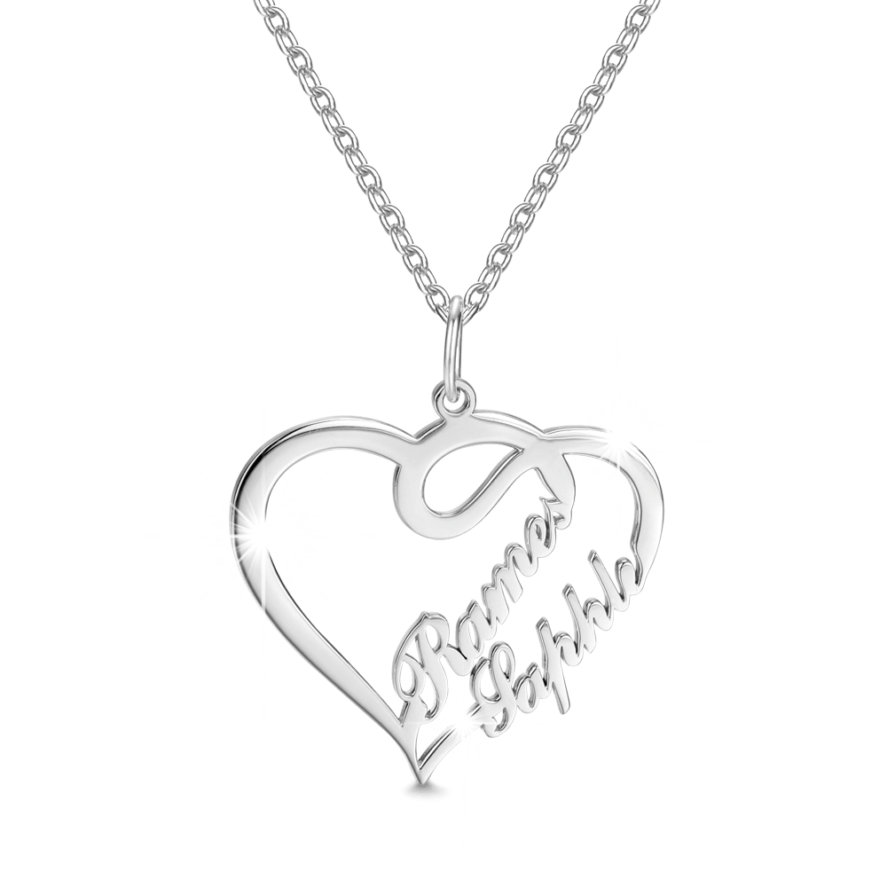 Collana personalizzata con due nomi e cuori intrecciati in argento sterling 925  - idea regalo festa della mamma