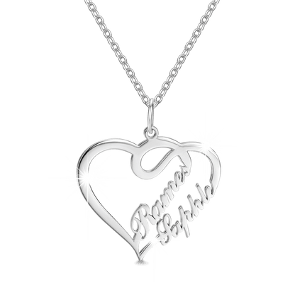 Collana personalizzata con due nomi e cuori intrecciati in argento sterling 925  - idea regalo festa della mamma