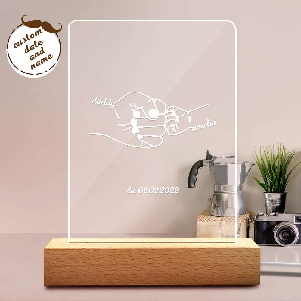 Lampada LED Personalizzata "Mano nella Mano" – Regalo Emozionale per il Papà con Nome e Data