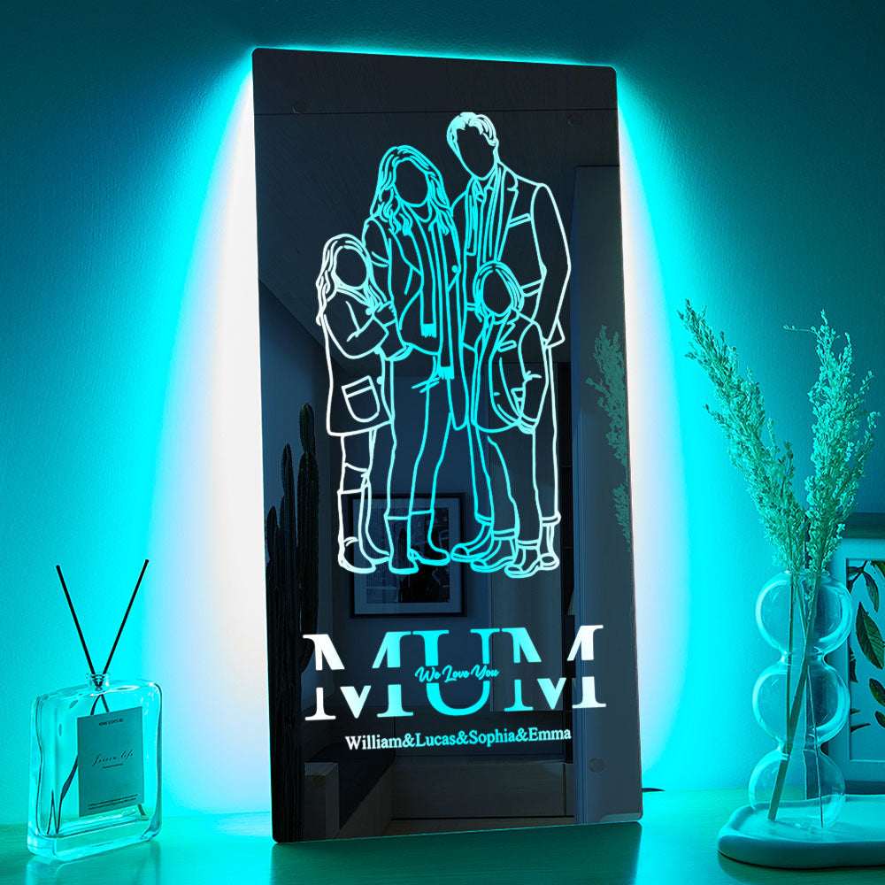 Specchio LED Personalizzato con Foto Silhouette stilizzate Regalo Mamma