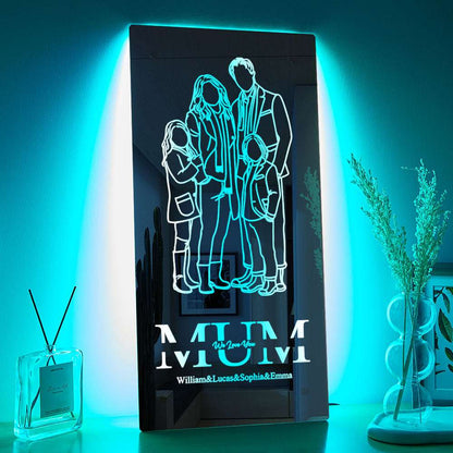 Specchio LED Personalizzato con Foto Silhouette stilizzate Regalo Mamma
