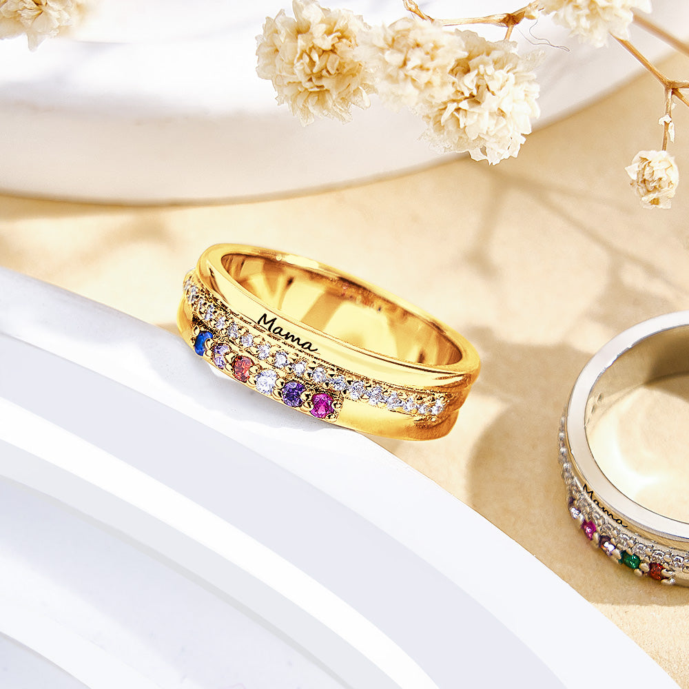 Anello a Fascia con Pietre di Nascita e Incisione - idea regalo lei - festa della mamma personalizzato