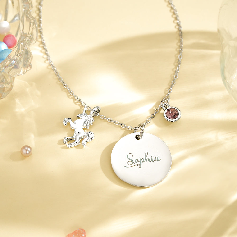 Collana Unicorno Personalizzata con Nome e Pietra Nascita idea regalo lei mamma