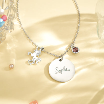 Collana Unicorno Personalizzata con Nome e Pietra Nascita idea regalo lei mamma