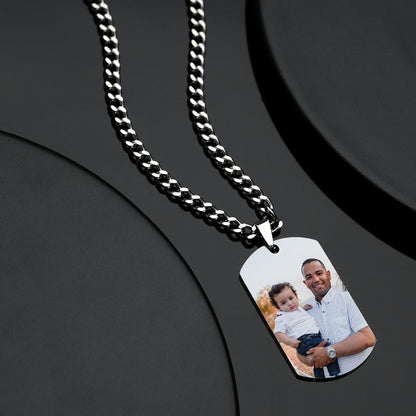 Collana con Piastrina Personalizzata da Uomo in Acciaio Inossidabile con Foto Incisa - Regalo per Papà Eroe