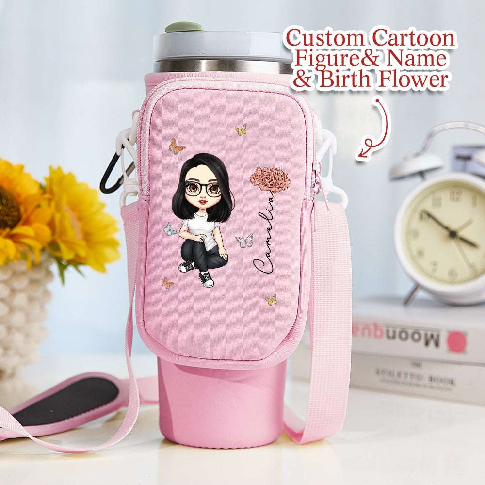 Porta Borraccia Personalizzato per Stanley 40oz Fiori di Nascita Cartoon Nome
