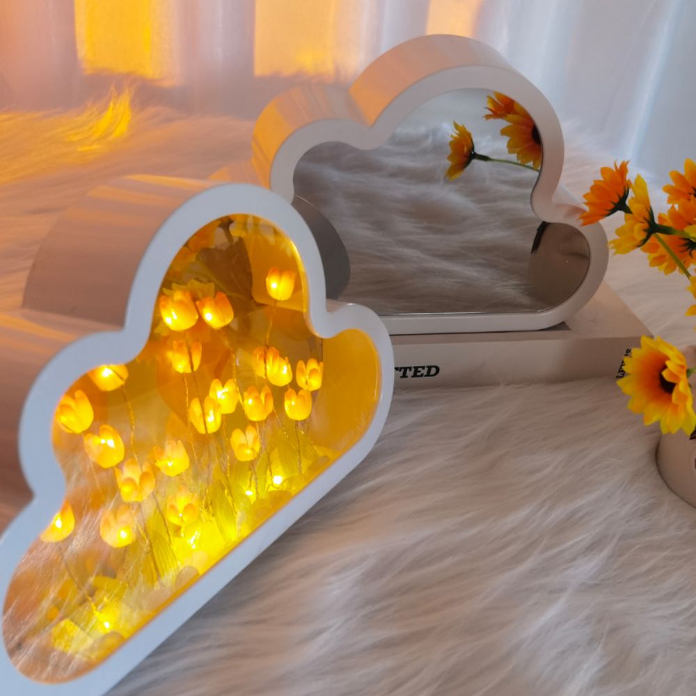 Lampada Nuvola Tulipani Specchio 2-in-1 Luce Notturna DIY Camera