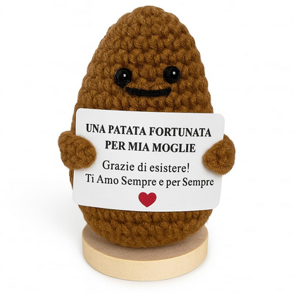 Peluche Crochet con Base in Legno - Patata Fortunata per Mia Moglie