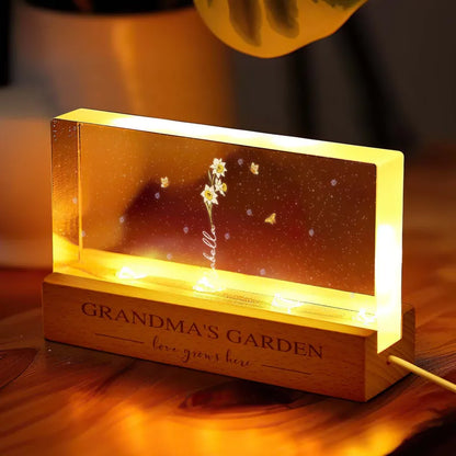 Lampada LED Giardino della Nonna con Fiori di Nascita Regalo Personalizzato
