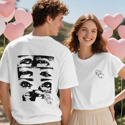 Maglietta Personalizzata Line Art Foto T-shirt Occhi Coppia San Valentino