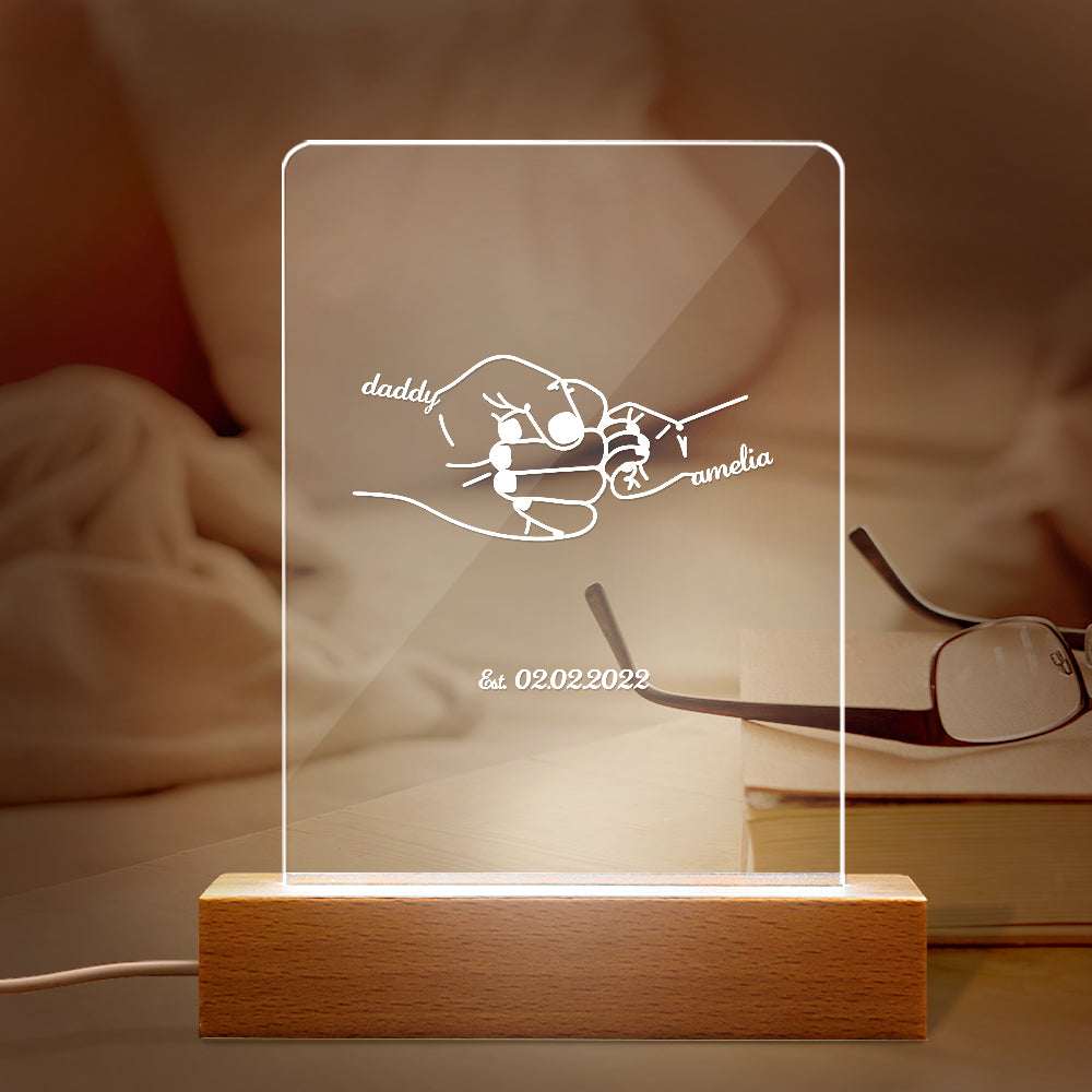 Lampada LED Personalizzata "Mano nella Mano" – Regalo Emozionale per il Papà con Nome e Data