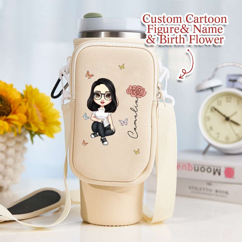 Porta Borraccia Personalizzato per Stanley 40oz Fiori di Nascita Cartoon Nome