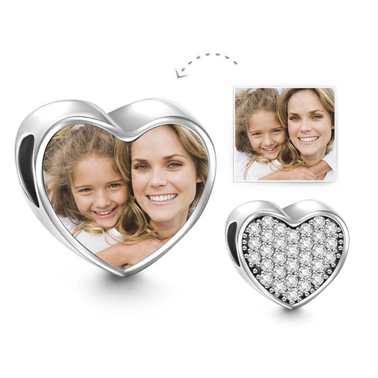 Charm Cuore con Foto Personalizzata e Pavé di Zirconi Compatibile Pandora regalo mamma