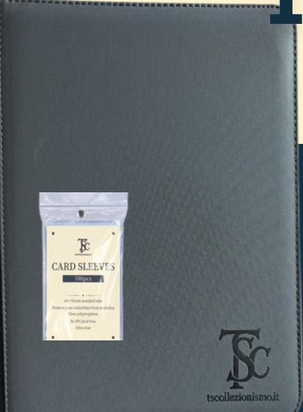 TS Collezionismo Binder 9 Tasche con Zip (Grigio Scuro) + 100 Penny Sleeves