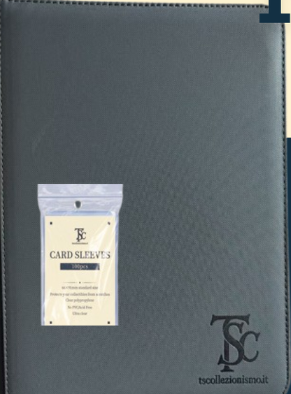 TS Collezionismo Binder 9 Tasche con Zip (Grigio Scuro) + 100 Penny Sleeves